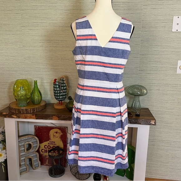Vineyard Vines St Jean Summer Stripe Dress Linen Blend Womens Size 8 V-Neck - Picture 6 of 9